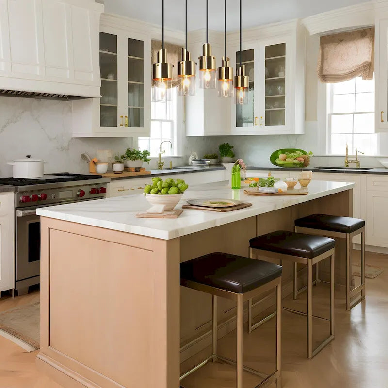 Lustre linéaire moderne à 5 lumières noir et or, suspension pour îlot de cuisine ou salle à manger - 71 cm (L) x 10 cm (l) x 166 cm (H)