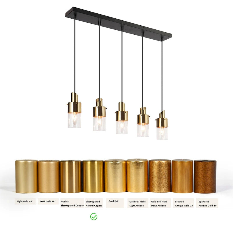 Lustre linéaire moderne à 5 lumières noir et or, suspension pour îlot de cuisine ou salle à manger - 71 cm (L) x 10 cm (l) x 166 cm (H)