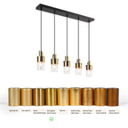 Lustre linéaire moderne à 5 lumières noir et or, suspension pour îlot de cuisine ou salle à manger - 71 cm (L) x 10 cm (l) x 166 cm (H)