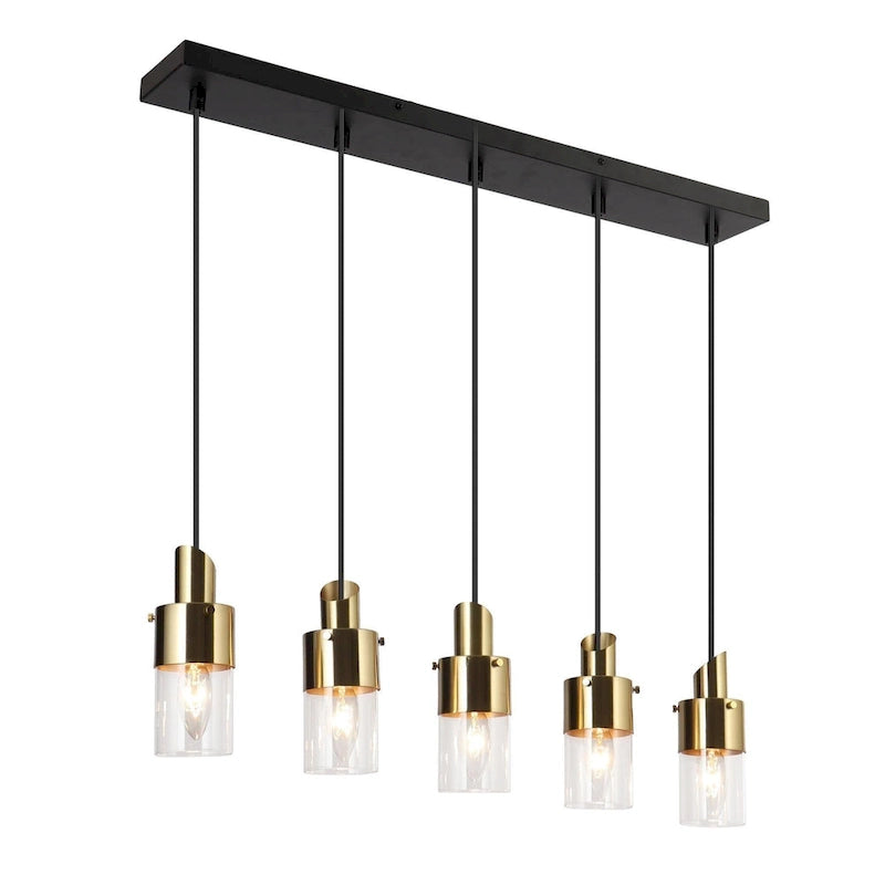Lustre linéaire moderne à 5 lumières noir et or, suspension pour îlot de cuisine ou salle à manger - 71 cm (L) x 10 cm (l) x 166 cm (H)