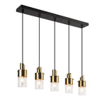 Lustre linéaire moderne à 5 lumières noir et or, suspension pour îlot de cuisine ou salle à manger - 71 cm (L) x 10 cm (l) x 166 cm (H)
