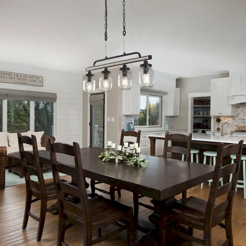 Suspension moderne de style ferme à 4 lumières pour îlot de cuisine, inspirée des bocaux Mason
