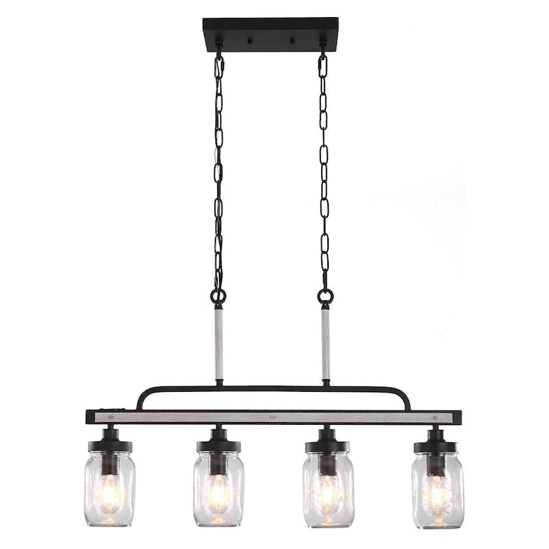 Suspension moderne de style ferme à 4 lumières pour îlot de cuisine, inspirée des bocaux Mason