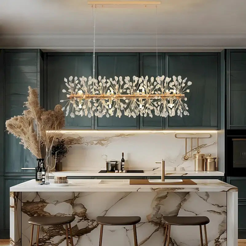 Lustre linéaire Starsky 35 po à 12 lumières Crystal Sputnik pour îlot de cuisine