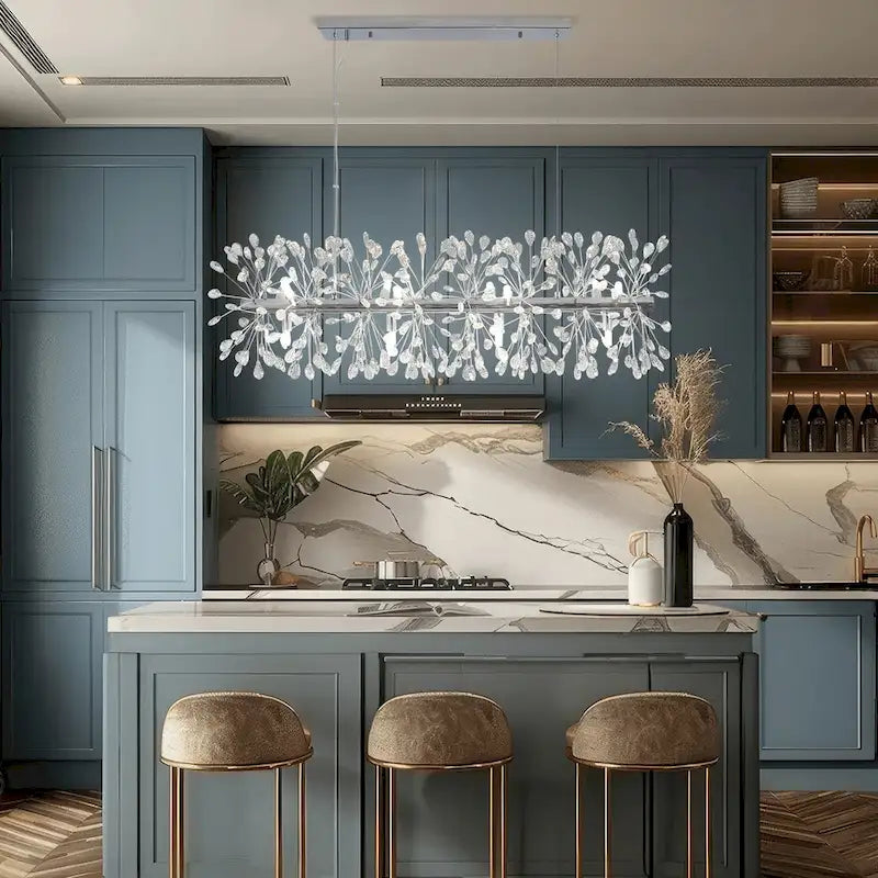 Lustre linéaire Starsky 35 po à 12 lumières Crystal Sputnik pour îlot de cuisine