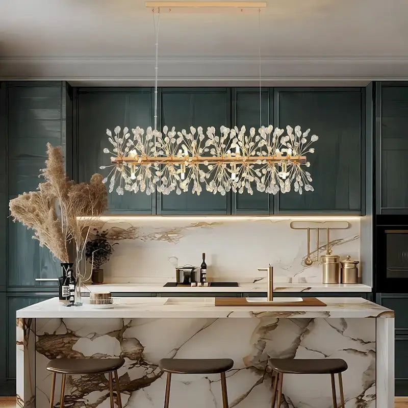 Lustre linéaire Starsky 35 po à 12 lumières Crystal Sputnik pour îlot de cuisine