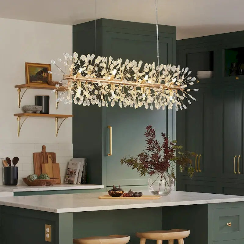 Lustre linéaire Starsky 35 po à 12 lumières Crystal Sputnik pour îlot de cuisine