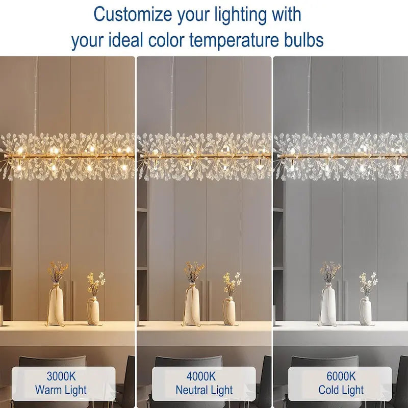 Lustre linéaire Starsky 35 po à 12 lumières Crystal Sputnik pour îlot de cuisine