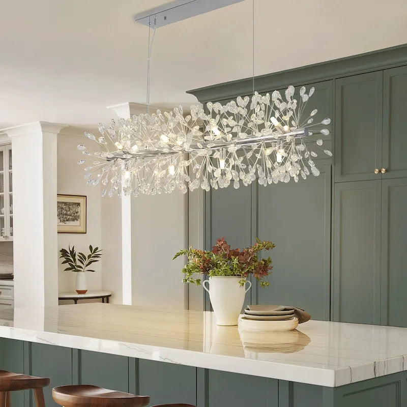 Lustre linéaire Starsky 35 po à 12 lumières Crystal Sputnik pour îlot de cuisine