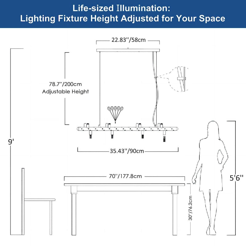 Lustre linéaire Starsky 35 po à 12 lumières Crystal Sputnik pour îlot de cuisine