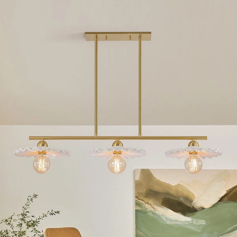 Lustre linéaire décoratif en laiton à 3 lumières et céramique pour îlot central