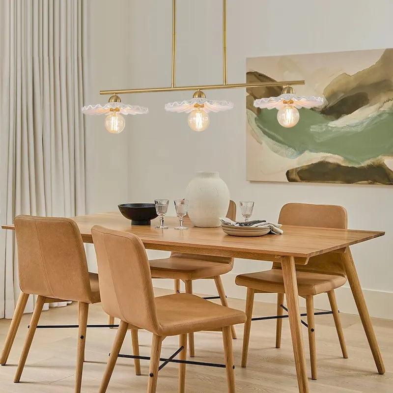 Lustre linéaire décoratif en laiton à 3 lumières et céramique pour îlot central