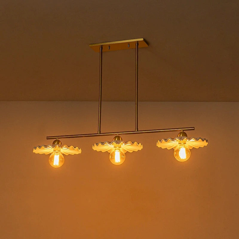 Lustre linéaire décoratif en laiton à 3 lumières et céramique pour îlot central