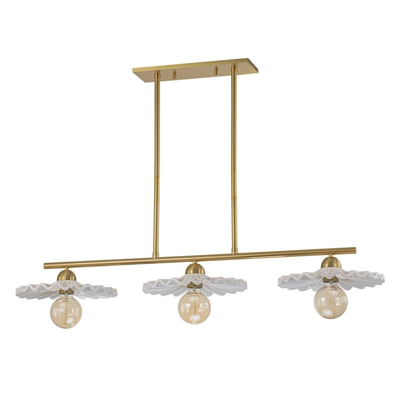 Lustre linéaire décoratif en laiton à 3 lumières et céramique pour îlot central