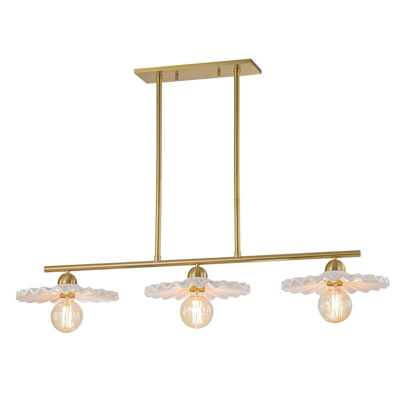 Lustre linéaire décoratif en laiton à 3 lumières et céramique pour îlot central