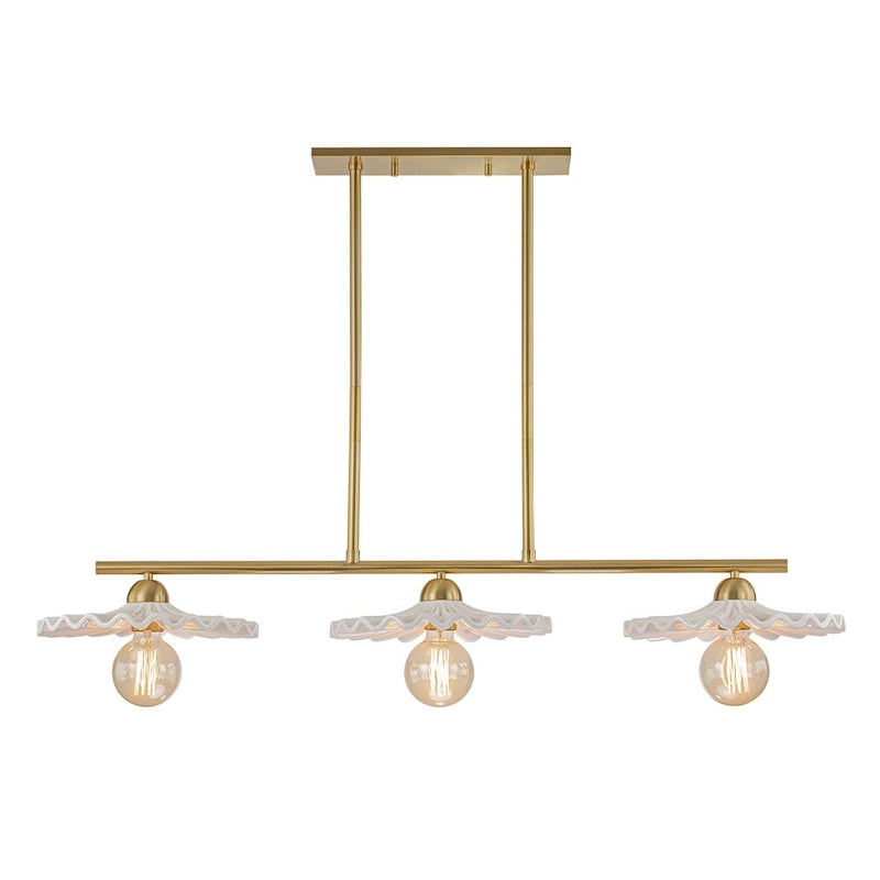 Lustre linéaire décoratif en laiton à 3 lumières et céramique pour îlot central