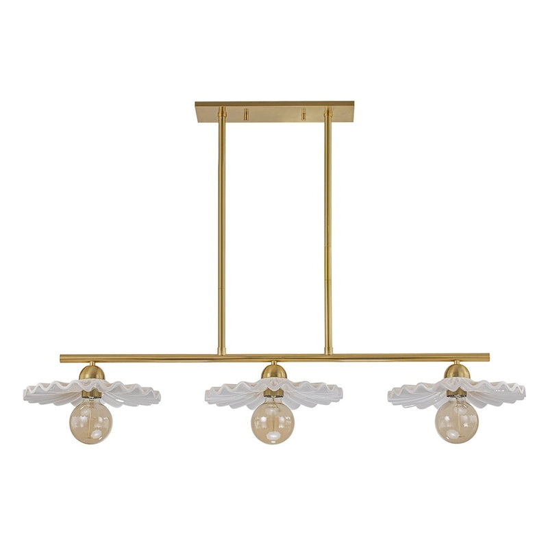 Lustre linéaire décoratif en laiton à 3 lumières et céramique pour îlot central