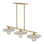 Lustre linéaire décoratif en laiton à 3 lumières et céramique pour îlot central