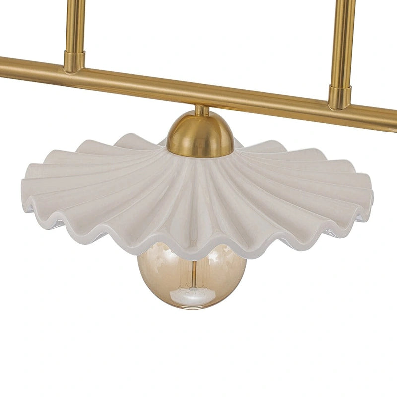 Lustre linéaire décoratif en laiton à 3 lumières et céramique pour îlot central