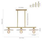 Lustre linéaire décoratif en laiton à 3 lumières et céramique pour îlot central