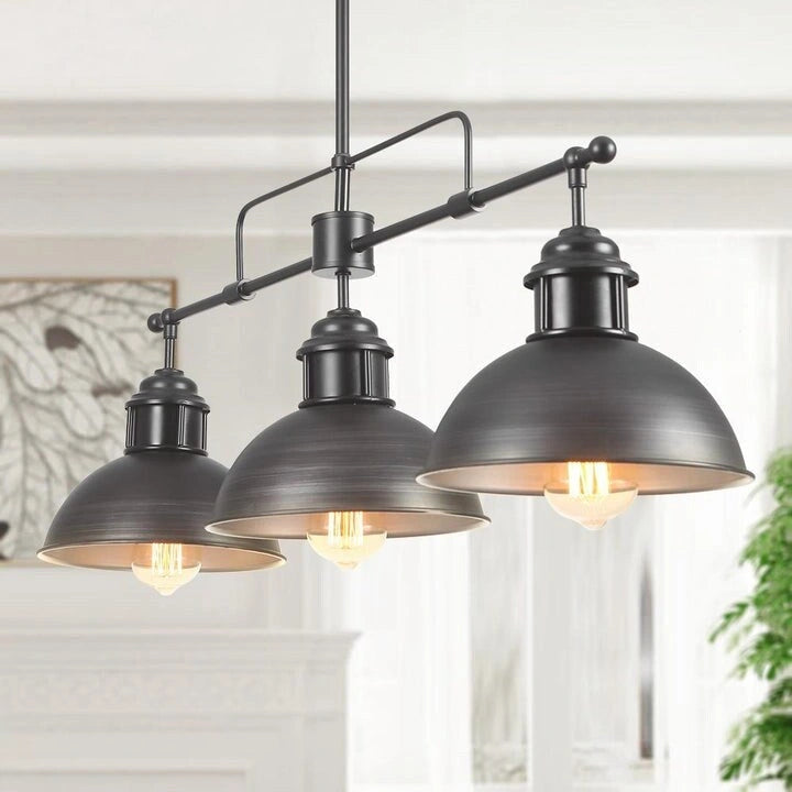 Industrial 3-Light Dome Kitchen Island Pendant - Brushed Black Grey - Black Grey