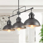 Industrial 3-Light Dome Kitchen Island Pendant - Brushed Black Grey - Black Grey