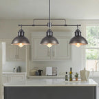 Suspension industrielle à 3 lumières pour îlot de cuisine - Noir et gris brossés - Noir et gris