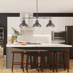 Suspension industrielle à 3 lumières pour îlot de cuisine - Noir et gris brossés - Noir et gris