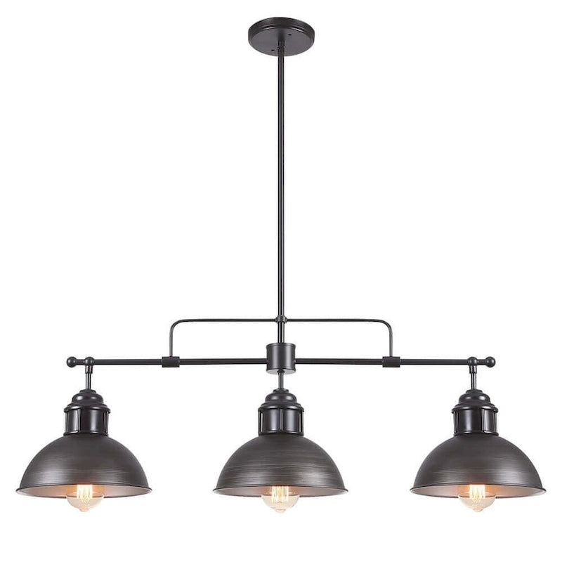 Suspension industrielle à 3 lumières pour îlot de cuisine - Noir et gris brossés - Noir et gris