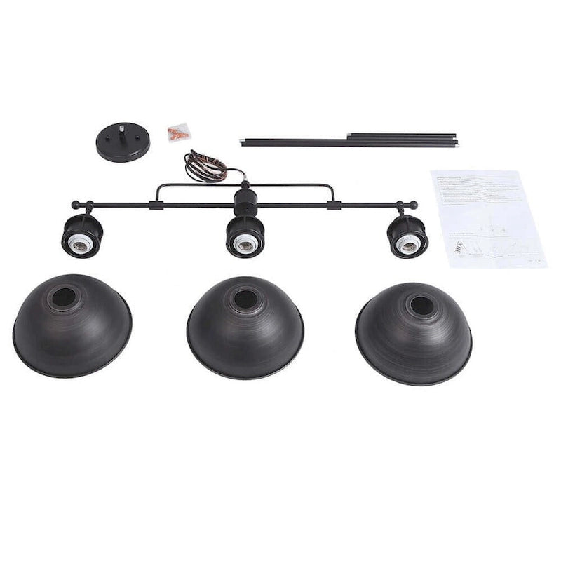 Suspension industrielle à 3 lumières pour îlot de cuisine - Noir et gris brossés - Noir et gris