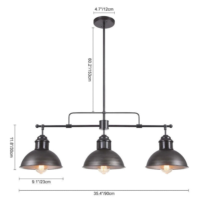 Suspension industrielle à 3 lumières pour îlot de cuisine - Noir et gris brossés - Noir et gris