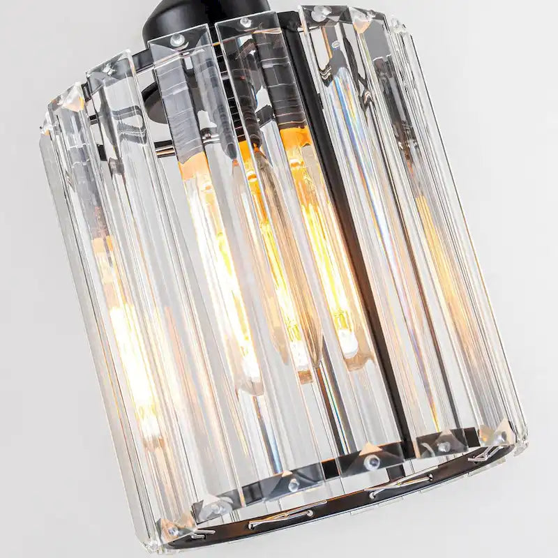 Lustre linéaire moderne Starsky à 5 lumières, 81 cm (32 po), en cristal, avec structure cylindrique en verre, idéal pour îlot de cuisine.