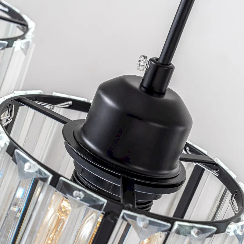 Lustre linéaire moderne Starsky à 5 lumières, 81 cm (32 po), en cristal, avec structure cylindrique en verre, idéal pour îlot de cuisine.