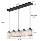 Lustre linéaire moderne Starsky à 5 lumières, 81 cm (32 po), en cristal, avec structure cylindrique en verre, idéal pour îlot de cuisine.