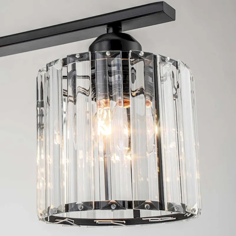 Lustre moderne Starsky à 5 lumières en cristal et verre, éclairage linéaire pour îlot de cuisine avec abat-jour cylindrique