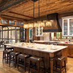 Lustre moderne Starsky à 5 lumières en cristal et verre, éclairage linéaire pour îlot de cuisine avec abat-jour cylindrique