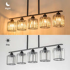 Lustre moderne Starsky à 5 lumières en cristal et verre, éclairage linéaire pour îlot de cuisine avec abat-jour cylindrique