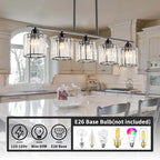 Lustre moderne Starsky à 5 lumières en cristal et verre, éclairage linéaire pour îlot de cuisine avec abat-jour cylindrique