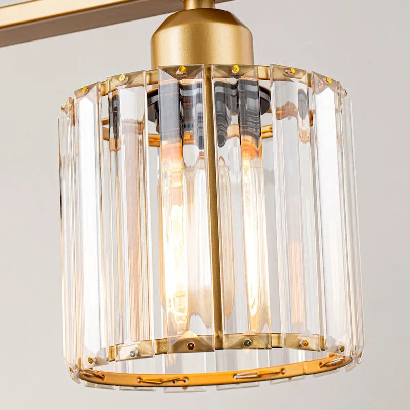 Lustre moderne Starsky à 5 lumières en cristal et verre, éclairage linéaire pour îlot de cuisine avec abat-jour cylindrique