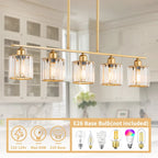 Lustre moderne Starsky à 5 lumières en cristal et verre, éclairage linéaire pour îlot de cuisine avec abat-jour cylindrique