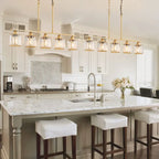 Lustre moderne Starsky à 5 lumières en cristal et verre, éclairage linéaire pour îlot de cuisine avec abat-jour cylindrique