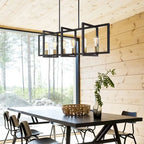 Suspension linéaire rectangulaire noire à 6 lumières pour îlot de style ferme