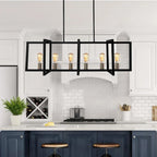 6-Light Black Rectangle Linear Island Pendant Farmhouse