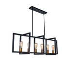 Suspension linéaire rectangulaire noire à 6 lumières pour îlot de style ferme