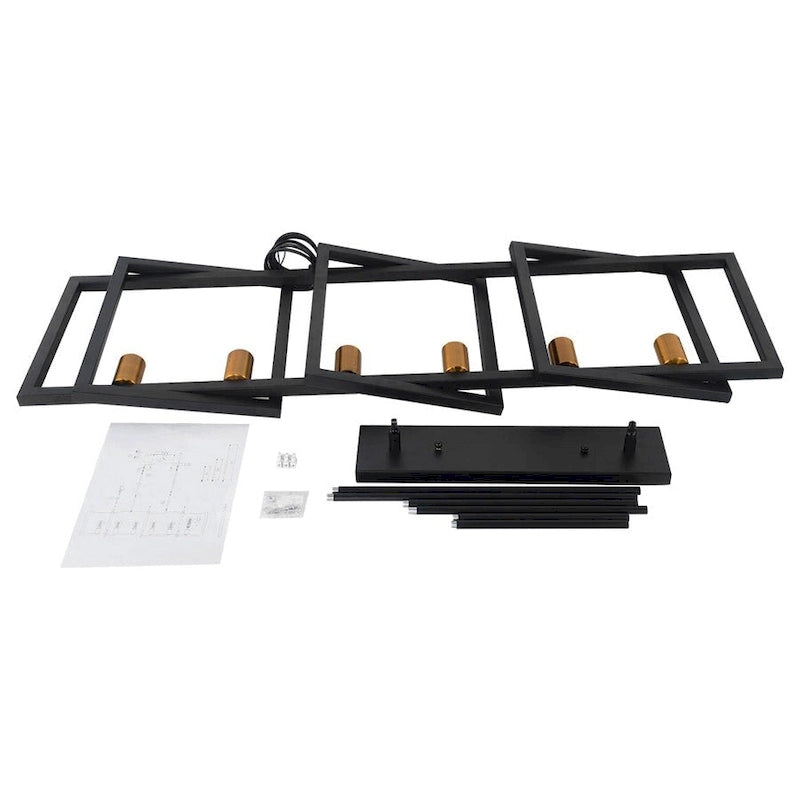 Suspension linéaire rectangulaire noire à 6 lumières pour îlot de style ferme