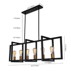 Suspension linéaire rectangulaire noire à 6 lumières pour îlot de style ferme