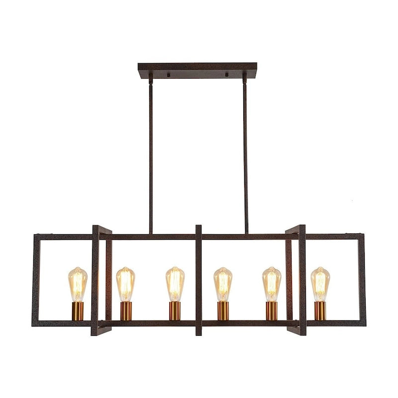 Suspension linéaire rectangulaire noire à 6 lumières pour îlot de style ferme