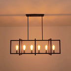 Suspension linéaire rectangulaire noire à 6 lumières pour îlot de style ferme