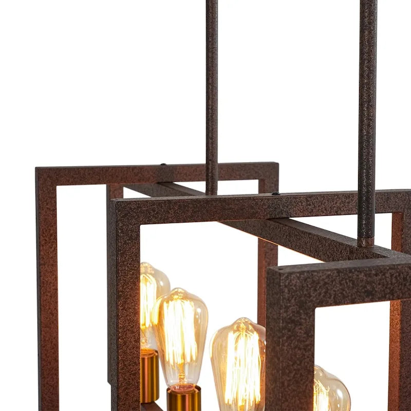 Suspension linéaire rectangulaire noire à 6 lumières pour îlot de style ferme