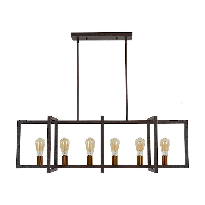 Suspension linéaire rectangulaire noire à 6 lumières pour îlot de style ferme